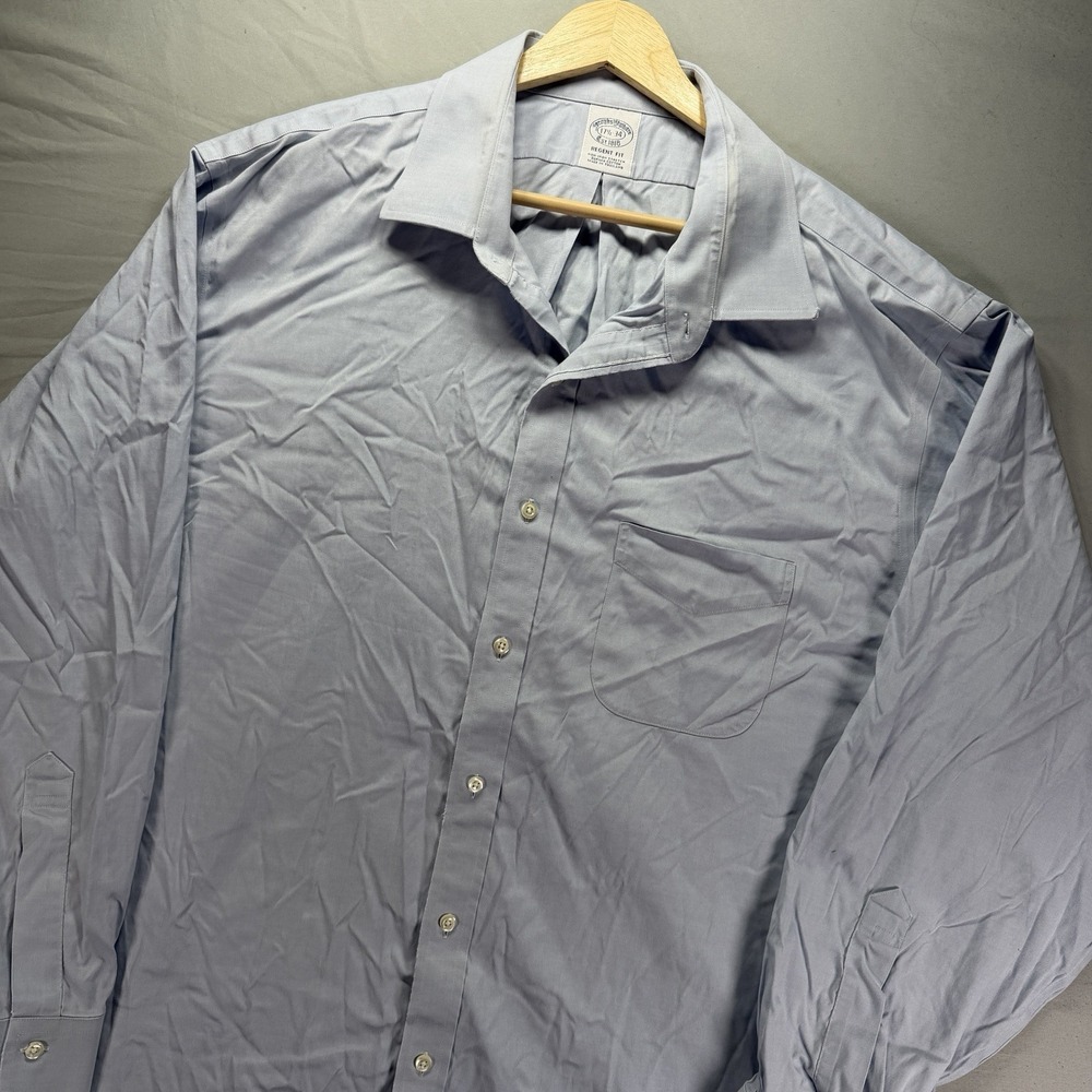 Brooks Brothers Dress Shirt Mens 17.5 Blue Regent Fit Button Up Supima Cotton - Picture 3 of 11